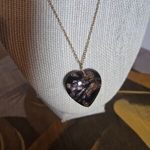 "Golden Heart" Heart-Shaped Black and Gold Pendant Gold Chain Necklace NWT